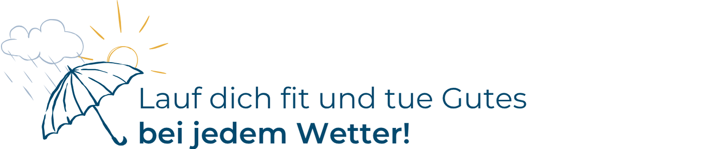 KI generiert: Ein Regenschirm mit Sonne und Wolken. Text: "Lauf dich fit und tue Gutes bei jedem Wetter!"