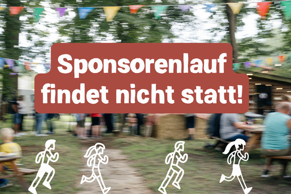 KI generiert: Menschen im Freien, Text: "Sponsorenlauf findet nicht statt!"