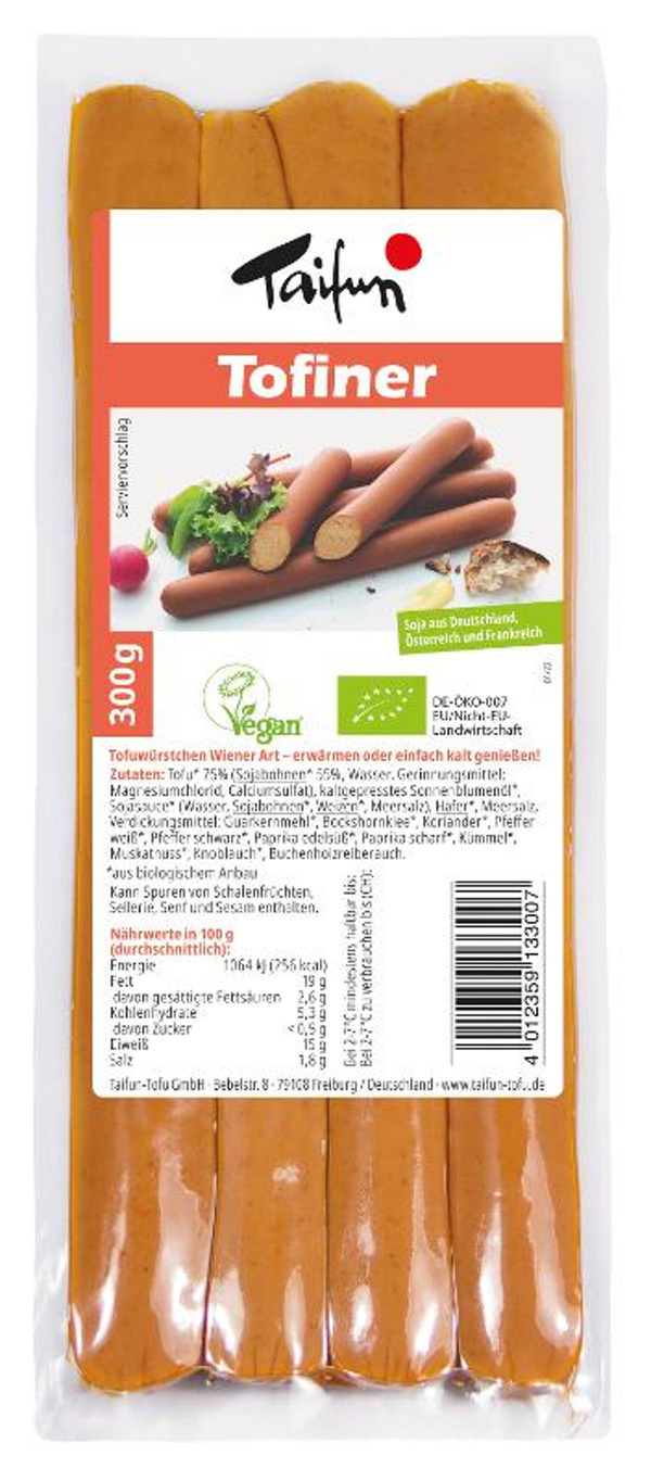 Produktfoto zu Tofiner, Tofu Wiener, Taifun