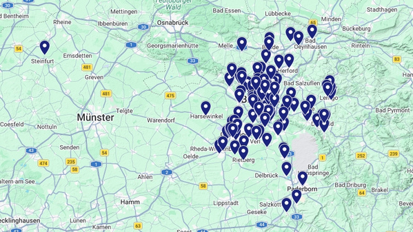 KI generiert: Das Bild zeigt eine Karte mit vielen blauen Punkten, die Ökokisten-Standorte in Deutschland darstellen.