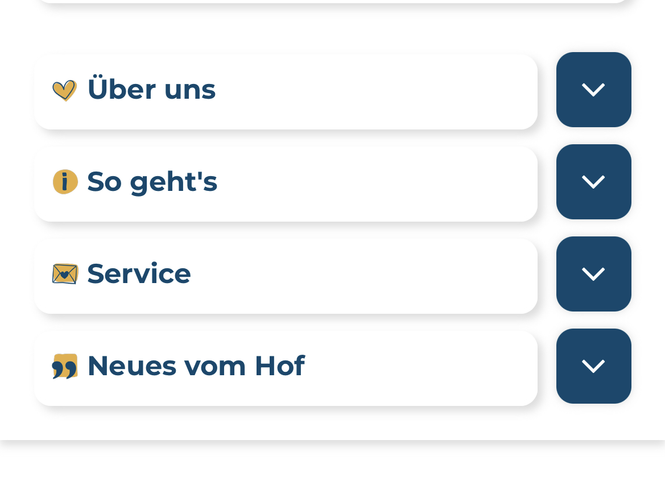 KI generiert: Das Bild zeigt ein Menü mit den Optionen "Über uns", "So geht's", "Service" und "Neues vom Hof".