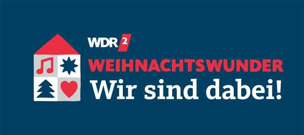 KI generiert: Logos und Symbole mit Text: "WDR 2 WEIHNACHTSWUNDER Wir sind dabei!"