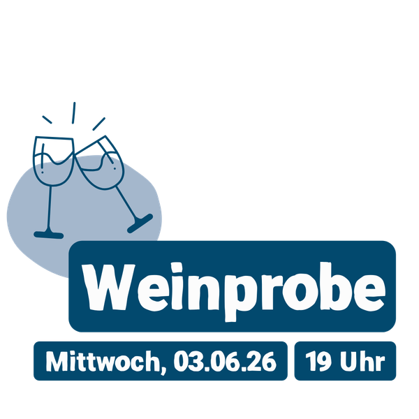 KI generiert: Weinproben-Ankündigung mit zwei Gläsern. Text: "Weinprobe Mittwoch, 03.06.26 19 Uhr".