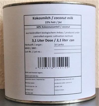 Produktfoto zu Kokosmilch 22% Fett 2,95L