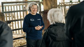 KI generiert: Das Bild zeigt ein historisches Fachwerkgebäude umgeben von Bäumen, mit Text, der auf eine "Historische Hofführung" am Samstag, den 29.03.2025, hinweist.