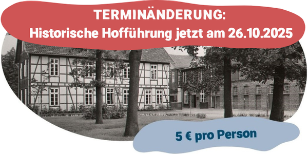 KI generiert: Historische Hofführung mit Terminänderung auf den 26.10.2025. Eintritt: 5 € pro Person.