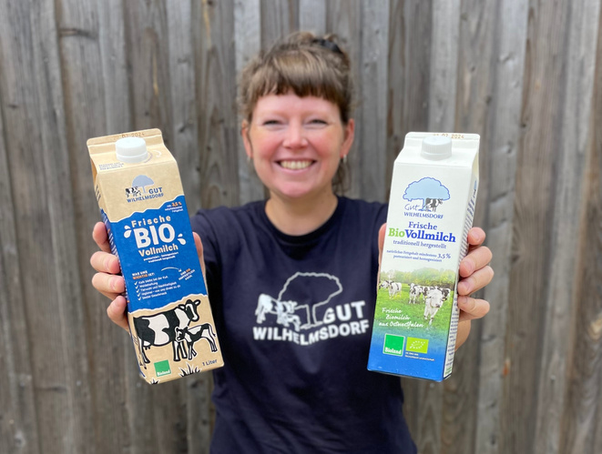 Retro-Karton Klimakarton Milch Frischmilch Gut Wilhelmsdorf