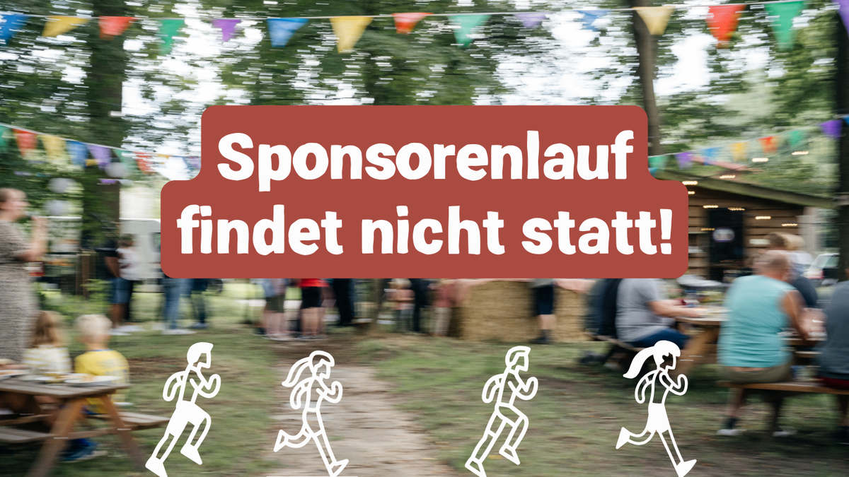 KI generiert: Ein Fest mit Menschen; Text: "Sponsorenlauf findet nicht statt!"